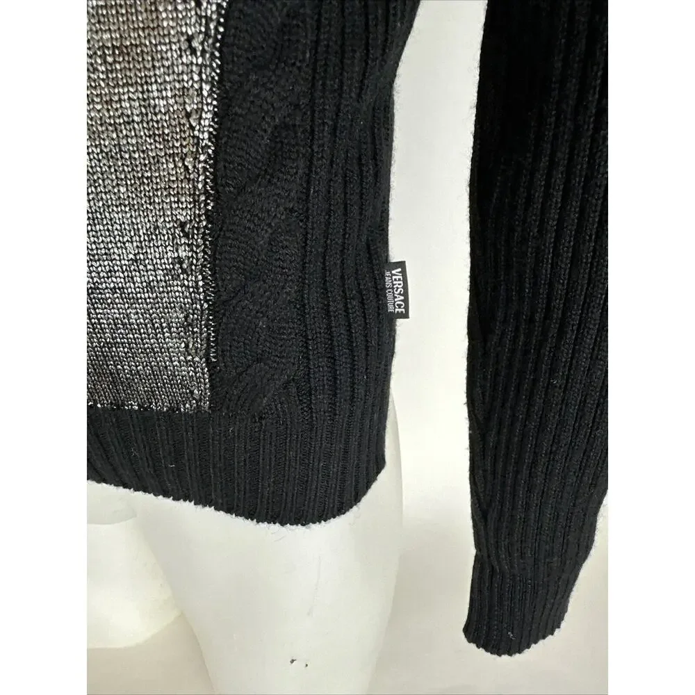 Versace Black Argyle Ribbed Knit Sweater Pullover Women Size M - Picture 3 of 8